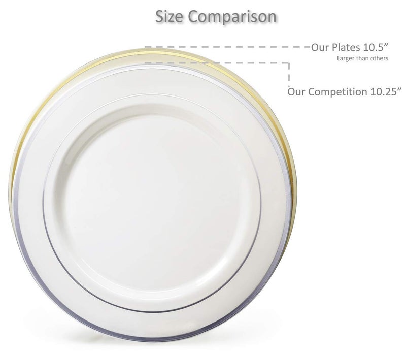 OCCASIONS FINEST PLASTIC TABLEWARE OCCASIONS 50 Plates Pack (25 Guests)-Heavyweight Wedding Party Disposable Plastic Plate Set -25 x 10.5'' Dinner + 25 x 7.5'' Salad/Dessert plates (White & Silver Rim) - Image 3